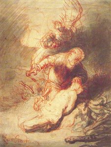 The Angel Preventing Abraham from Sacrificing His Son, Isaac by Rembrandt van Rijn